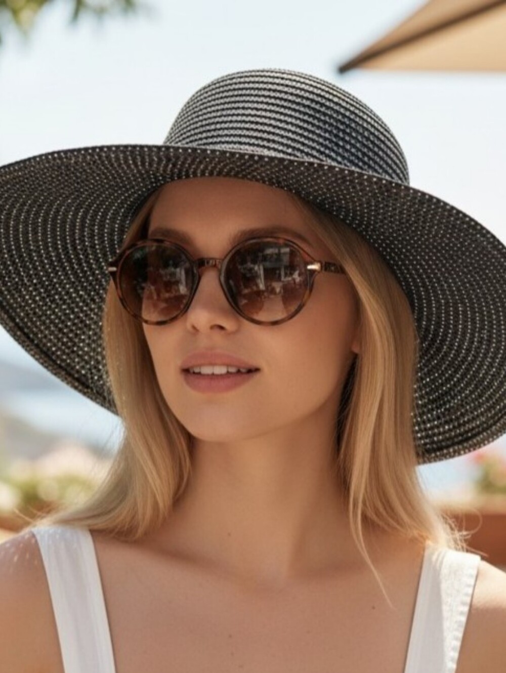 Wallaroo Black Wide-Brim Woven Sun Hat for Women